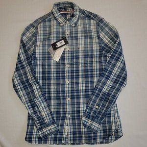 Tommy Hilfiger Button Front Sport Shirt White/Navy/Plaid Men's Size Small NWT
